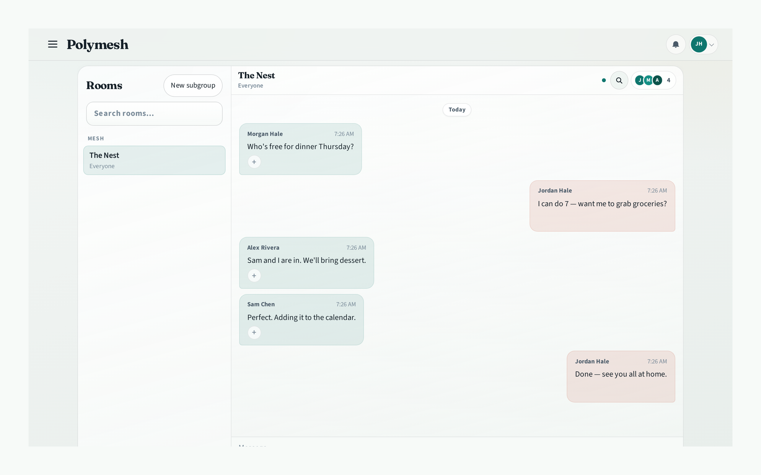 Polymesh chat room with an active household conversation